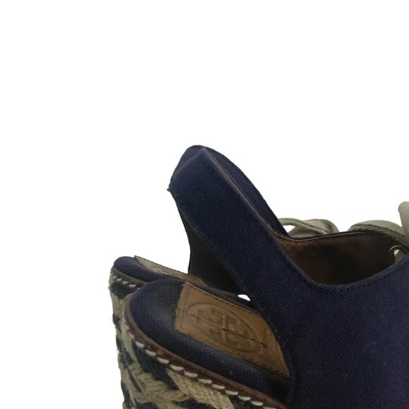 Tory Burch Wedge Espadrille Linley Platform Sandals Size 6.5-7? Peep Toe Blue - Picture 11 of 15